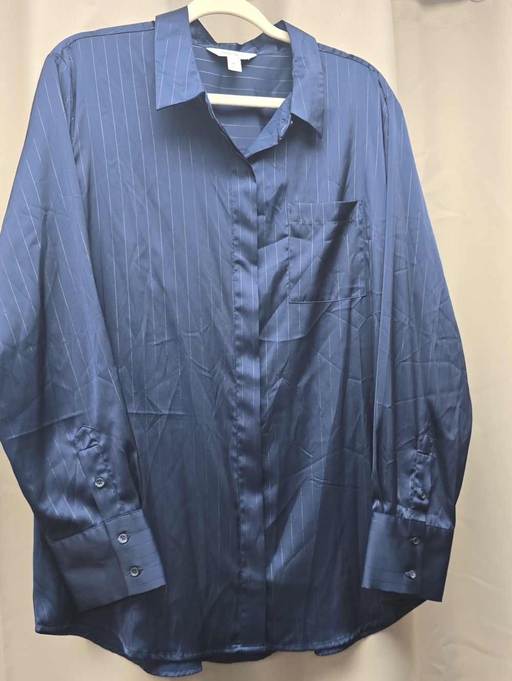 Nine West Navy Blue Pinstripe Button Down Blouse Size XL NWT